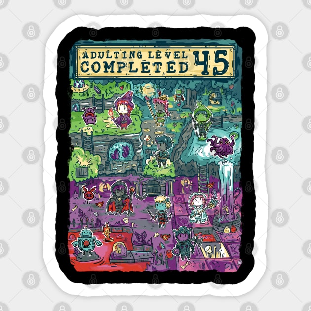 Adulting Level 45 Completed Birthday Gamer Sticker by Norse Dog Studio